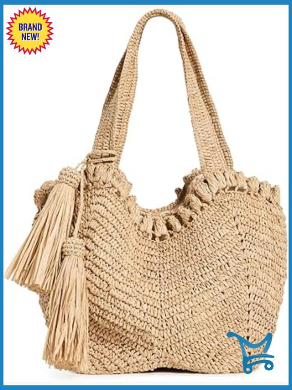 Raffia Satchel Handbag with Tassel Details, Lightweight Tote